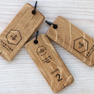 Personalised Wooden Keyring made from solid Oak Custom Engraved Business Keychain With Logo