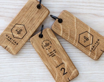 Personalised Wooden Keyring made from solid Oak Custom Engraved Business Keychain With Logo