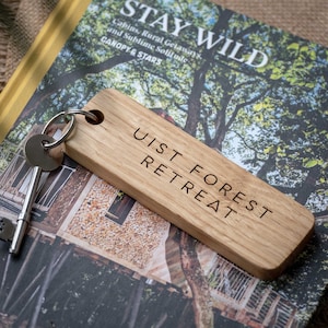 Wooden Keyring Engraved With Personalised Message Text Big Oak Wood Keychain Available in 5 Sizes Oak Keyring Gift image 3