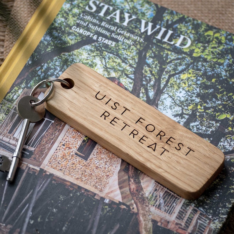 Wooden Keyring Engraved With Personalised Message Text Big Oak Wood Keychain Available in 5 Sizes Oak Keyring Gift image 3
