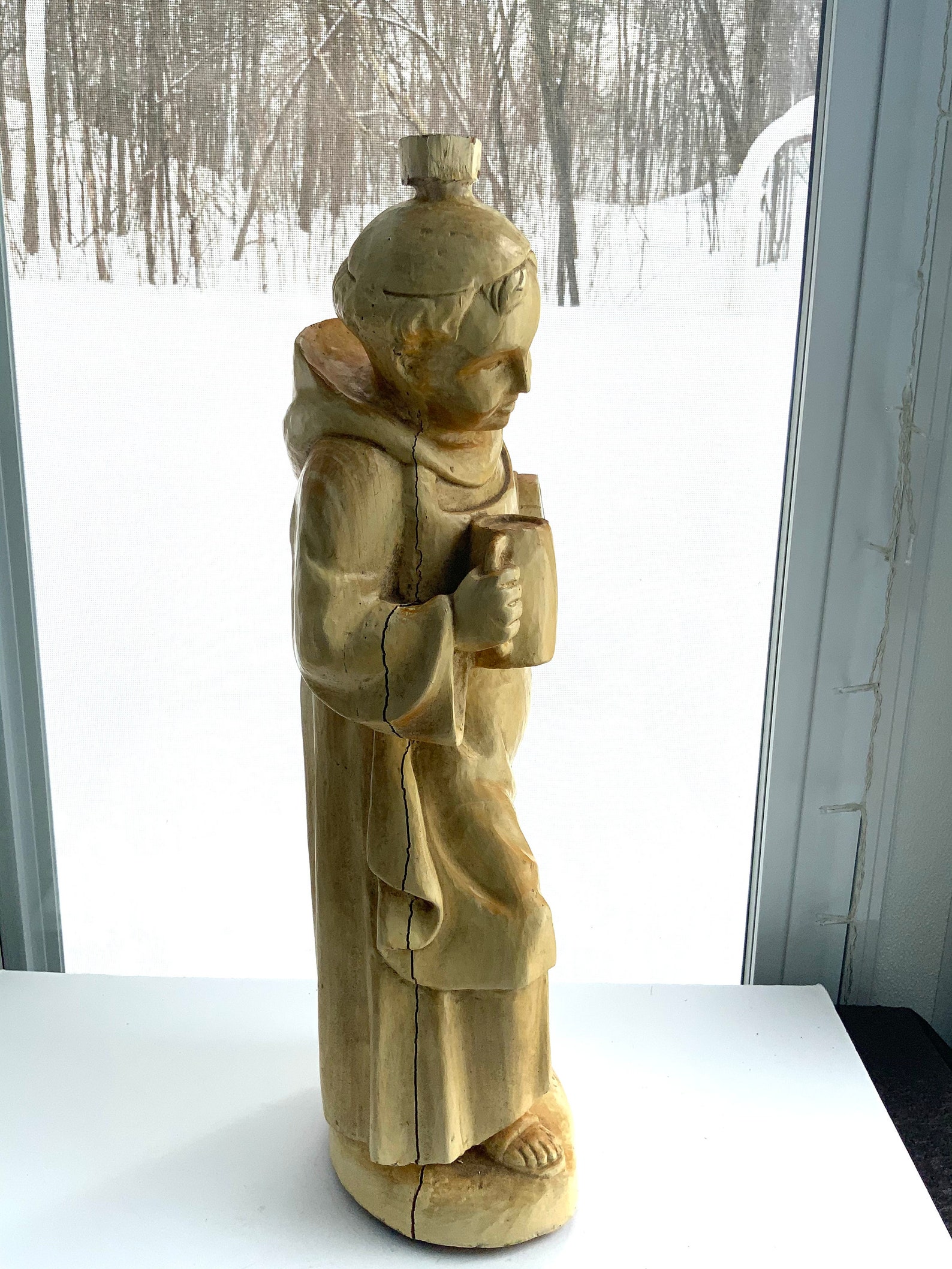 21 Carved Wood Monk Statue Figurine Etsy