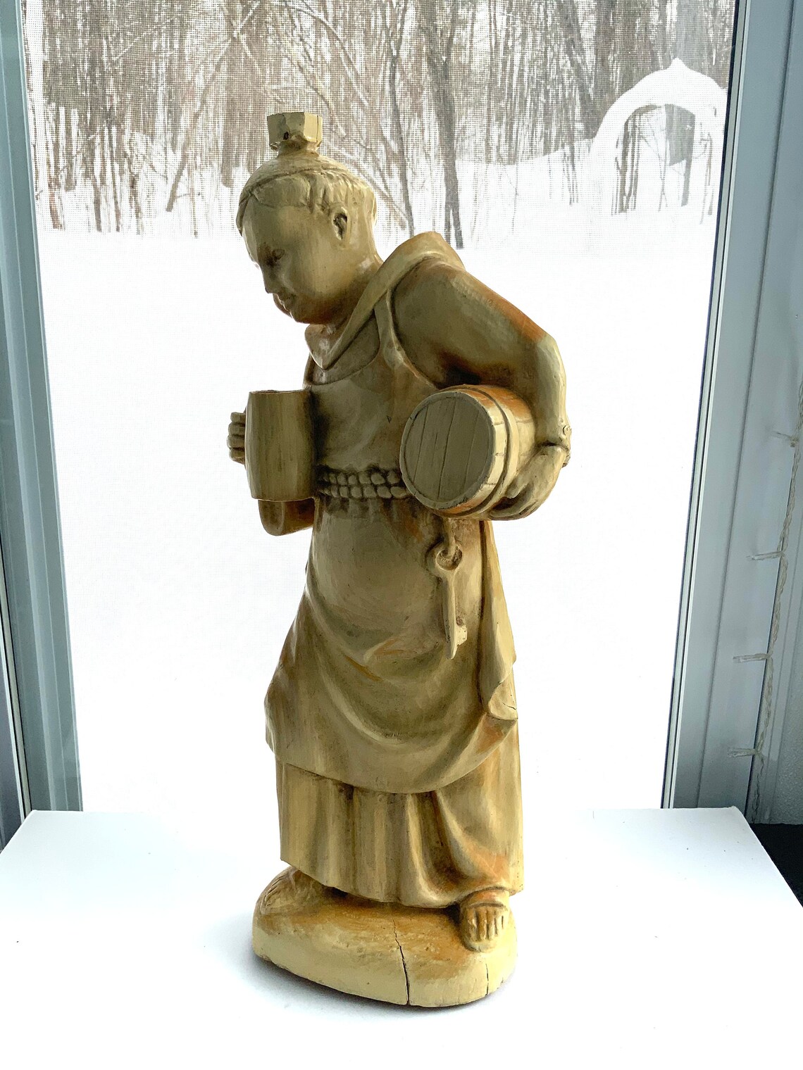 21 Carved Wood Monk Statue Figurine Etsy