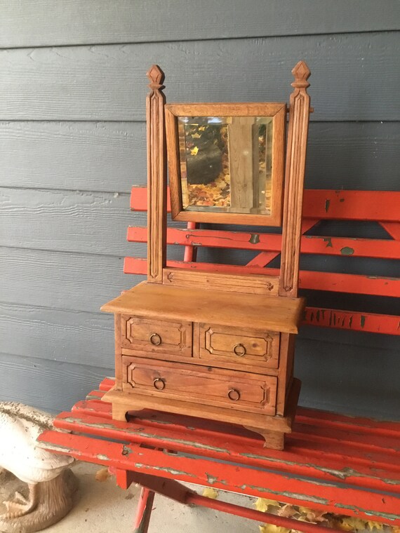 Antique Childs Toy Dresser With Mirror Etsy