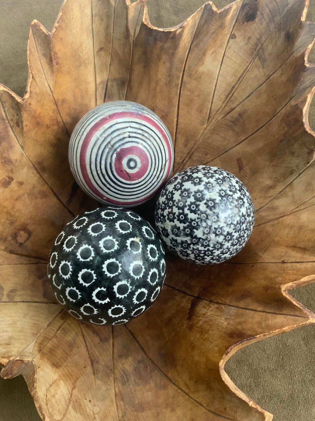 Antique Carpet Balls in Spongeware Pattern and Stripes Etsy