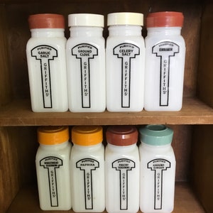 Griffiths White Milk Glass Spice Jars