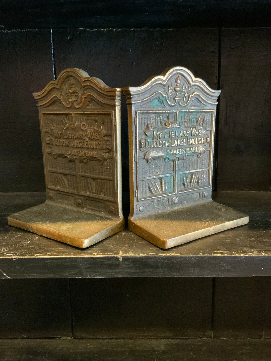 Vintage Bronze Bookends My Library Was Dukedom Enough Etsy