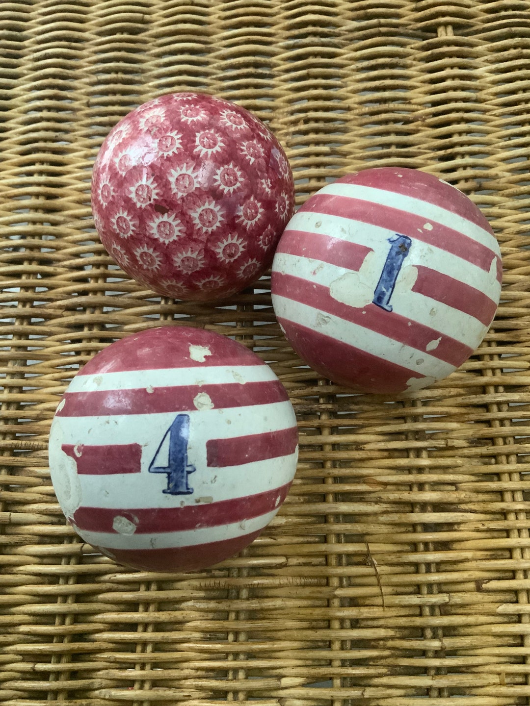 Antique Carpet Balls in Spongeware Pattern and Stripes Etsy