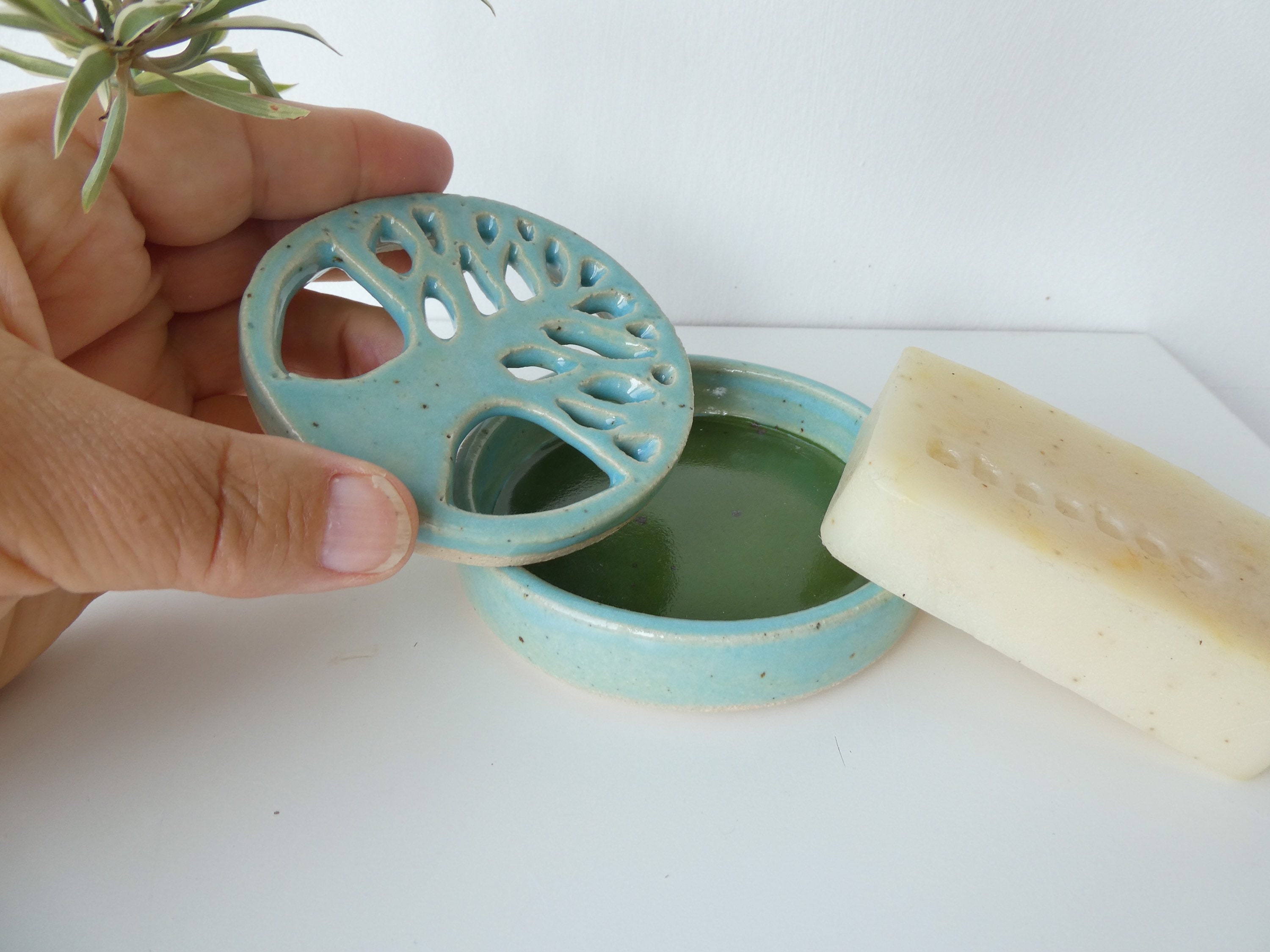 Unique Two Piece soap dish with a tree of life design in a Etsy