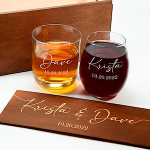 Whiskey and wine glass set - His and Hers gifts personalized glasses - Couples gift husband and wife glasses - Mr and Mrs glasses