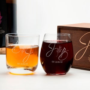 Geschenk für Paare Mann und Frau Gläser - Seine und Sie Geschenke Wein und Whisky Gläser - Mr und Mrs Gläser