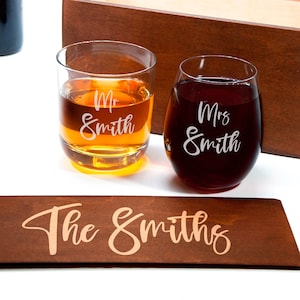 Mr und Mrs Gläser, kundenspezifische Weingläser, Braut Bräutigam Gläser, Whiskyglas, Trinkgläser