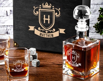 Fathers Day Gift - Personalized Whiskey Decanter Set - Birthday Gift for Him - Engraved Whiskey Glasses