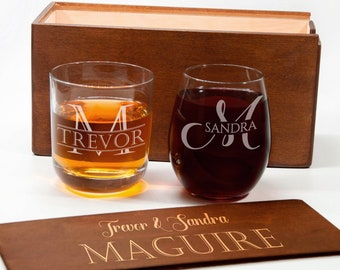 His and Hers Toasting Glasses Mr and Mrs Gifts Husband and Wife Glasses Wedding Couple Gift Whiskey and Wine Glasses Mr and Mrs Glasses