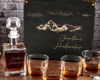 Personalized whiskey glasses - Whiskey decanter set - Custom whiskey set