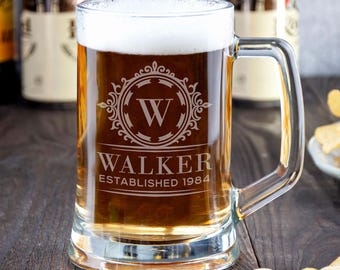 Personalized Beer Mug, Engraved Beer Glass, Custom Beer Mugs, Groomsmen Beer Mug, Beer Stein, Fathers Day Gift, Husband Boyfriend Dad Gift