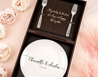 Juego de platos para Sr. y Sra., Plato de boda personalizado, Regalo de boda, Plato para novios, Tenedores de boda personalizados, Regalo de aniversario