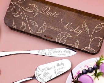 Ensemble de couteaux à gâteau de mariage personnalisé, cadeau de mariage, ensemble de services pour gâteau de mariage, ensemble de coupe de gâteau personnalisé, ensemble couteau à gâteau et pelle à gâteau gravés