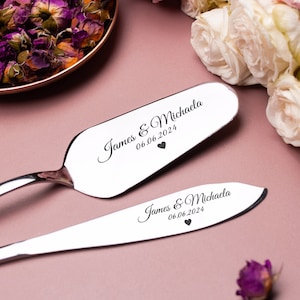 Personalized Cake Server Set and Wooden Gift Box Engraved Cake Knife & Server Wedding Cake Knife Set Cake Cutting Set Wedding Gift Couple