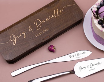 Ensemble de service pour gâteau de mariage Ensemble de coupe de gâteau personnalisé Ensemble de couteaux à gâteau et service gravés Ensemble de couteaux à gâteau de mariage personnalisés Cadeau de mariage
