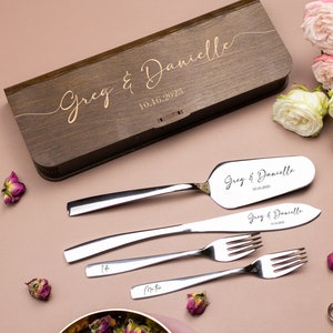 Wedding Cake Server Set and forks, Engraved Cake Knife & Server with forks Set, Personalized Cake Cutting Set with Cake Forks