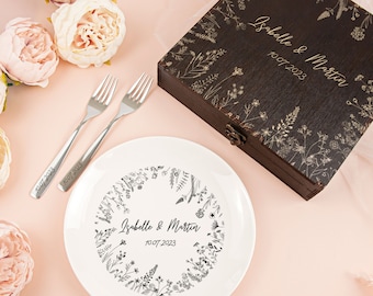 Hochzeitsgeschenk - Personalisierter Kuchenteller und Gabeln - Dessertgabel-Set - Hochzeitsset - Mr und Mrs Forks