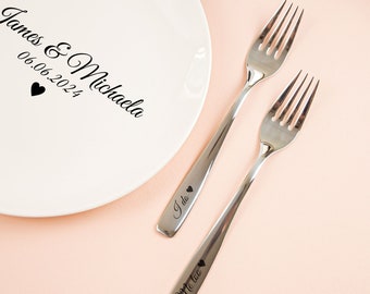 Mr and Mrs plate with forks set - Personalized wedding plate - Wedding gift - Bride & Groom plate - Custom wedding forks - Anniversary gift