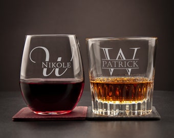His and hers gifts - Whiskey and wine glass set - Couples gift - Wedding gift - Mothers Day - Fathers Day