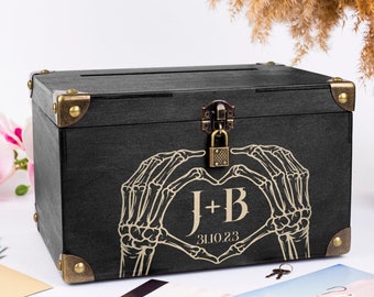 Black wedding card box - Wedding card box with lock - White wedding card box - Honeymoon fund box