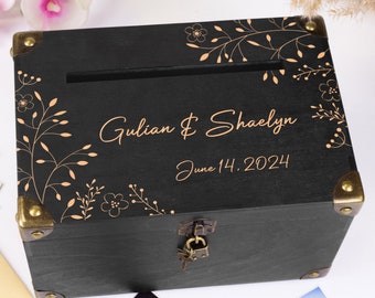 Black wedding card box - White wedding card box - Honeymoon fund box - Wedding card box with lock