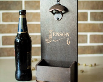 Personalized Bottle Opener, fathers day gifts, Bottle Wall Mount With Cap Catcher, gifts for dad, Cast Iron Bottle Opener, dad gifts