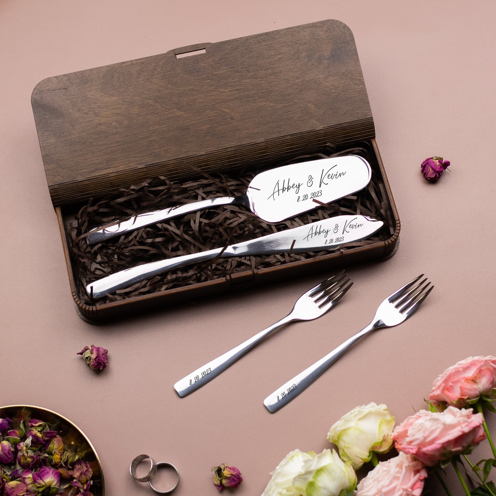 Wedding Cake Server Set and Forks, Engraved Cake Knife & Server With ...