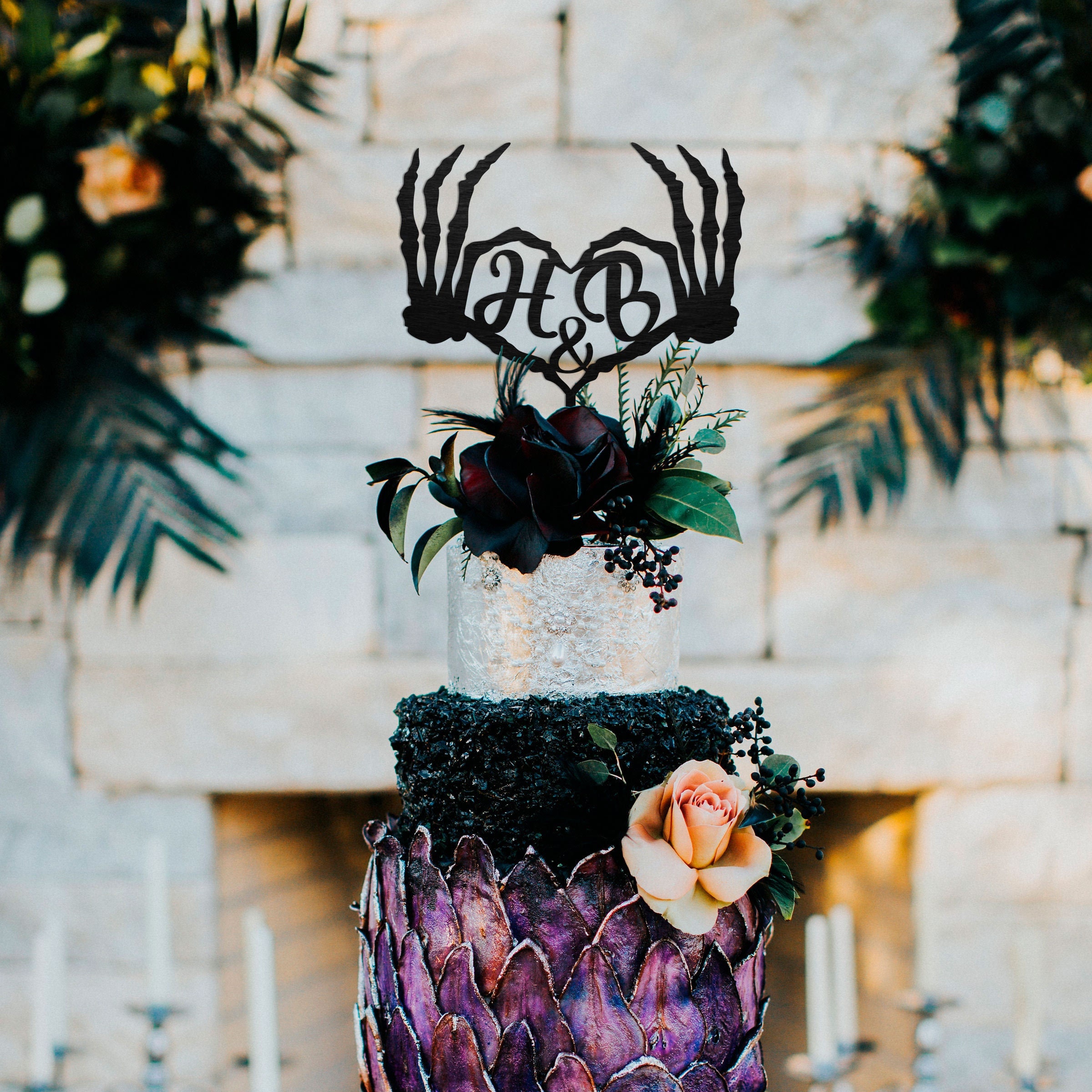 Wedding reception Gothic Cake Knife Set Goth Biker Sugar Skull Black