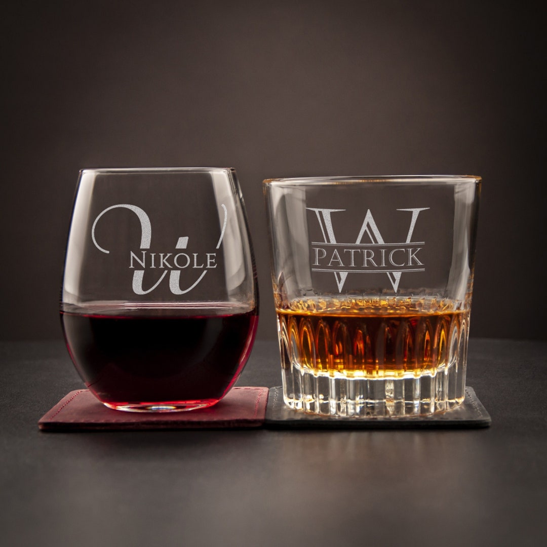His and Hers Gifts Whiskey and Wine Glass Set Couples Gift Wedding Gift