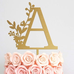 Adorno para tarta de bodas Adorno para tarta de bodas con letras Adorno para tarta de bodas con monograma Adorno para tarta de bodas con una sola letra Adorno para tarta de bodas dorado Decoración de aniversario