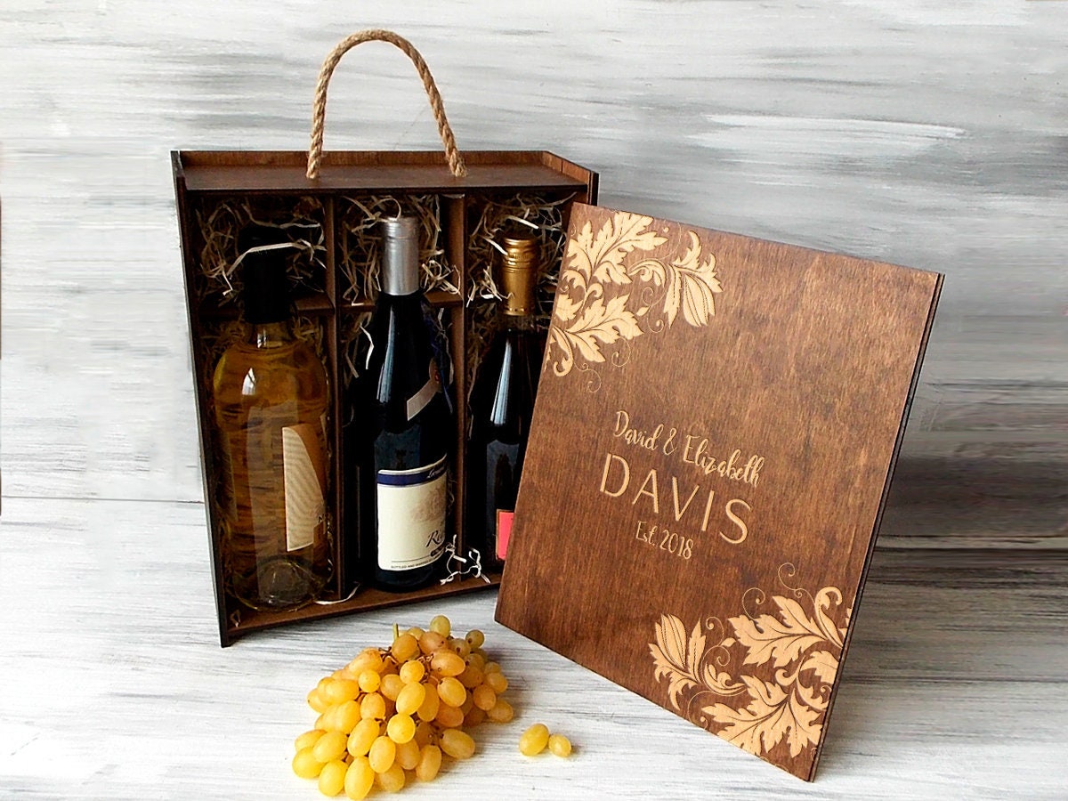 Wedding Wine Box Gift / Free Shipping Personalized Wooden