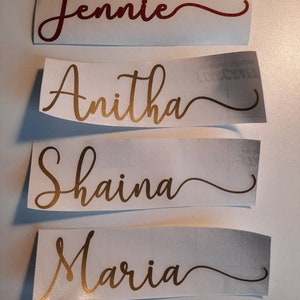 PERSONALIZED Custom vinyl Name Decals -Script fancy Great for Weddings Bachelorette Birthdays etc FREE SHIPPING w/ Tracking! 1" 2" 3" 4"+