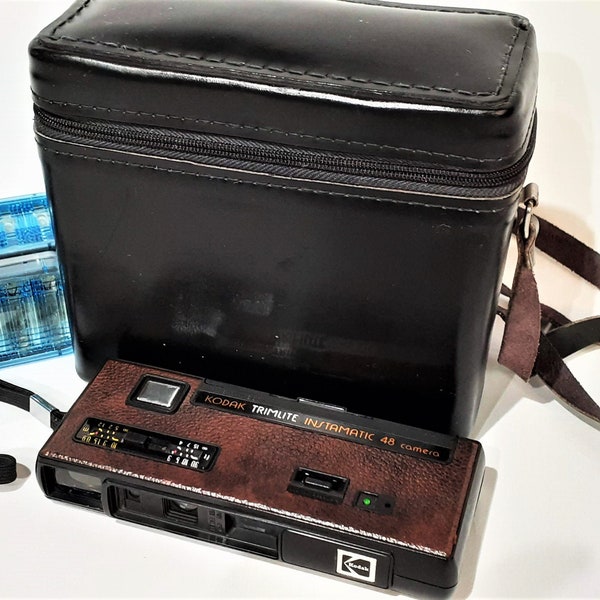 Vintage 1975 Kodak Trimlite Instamatic 48 Camera With Custom Full Grain Leather Case Tested Excellent
