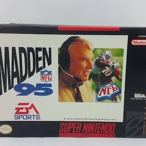 Vintage 1994 EA Sports Madden 95 Super Nintendo SNES Video Game In Box Authentic US Version Minus Manual Poster and Packaging