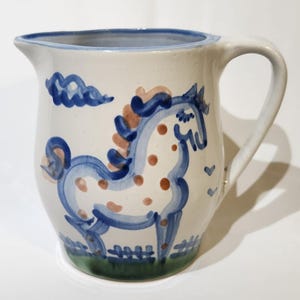 Early Mary Alice Hadley M.A. Hadley Ornate 5&quot; Horse With Eyelashes Pitcher Country Farm Pattern