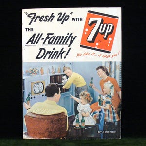 Vintage 1950s Cardboard 7UP Countertop Standee Advertising Sign Fresh Up With 7UP The All Family Drink