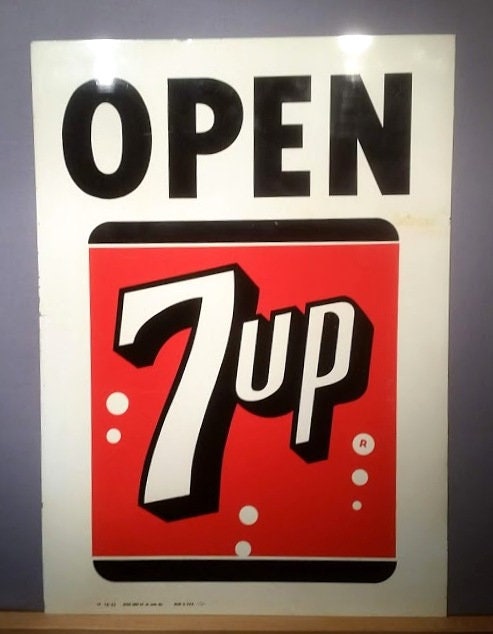 Antique Vintage Large 1960s 7UP Open Tin Litho Advertising Sign