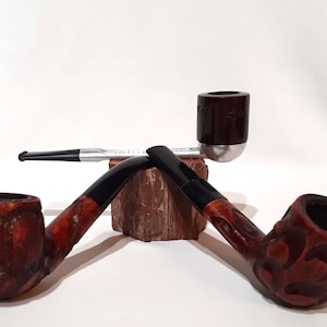Vintage 1950s Briar Wood Pipe Collection With Falcon FD14 Briar Pipe England, Whiteham Briar Pipe Israel , Darby Briar Pipe Italy