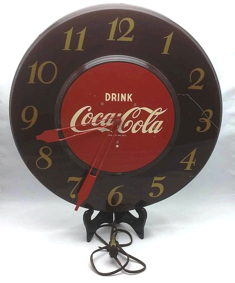 Vintage Antique 1950s Coca Cola Advertising Sign Clock Drink Coca