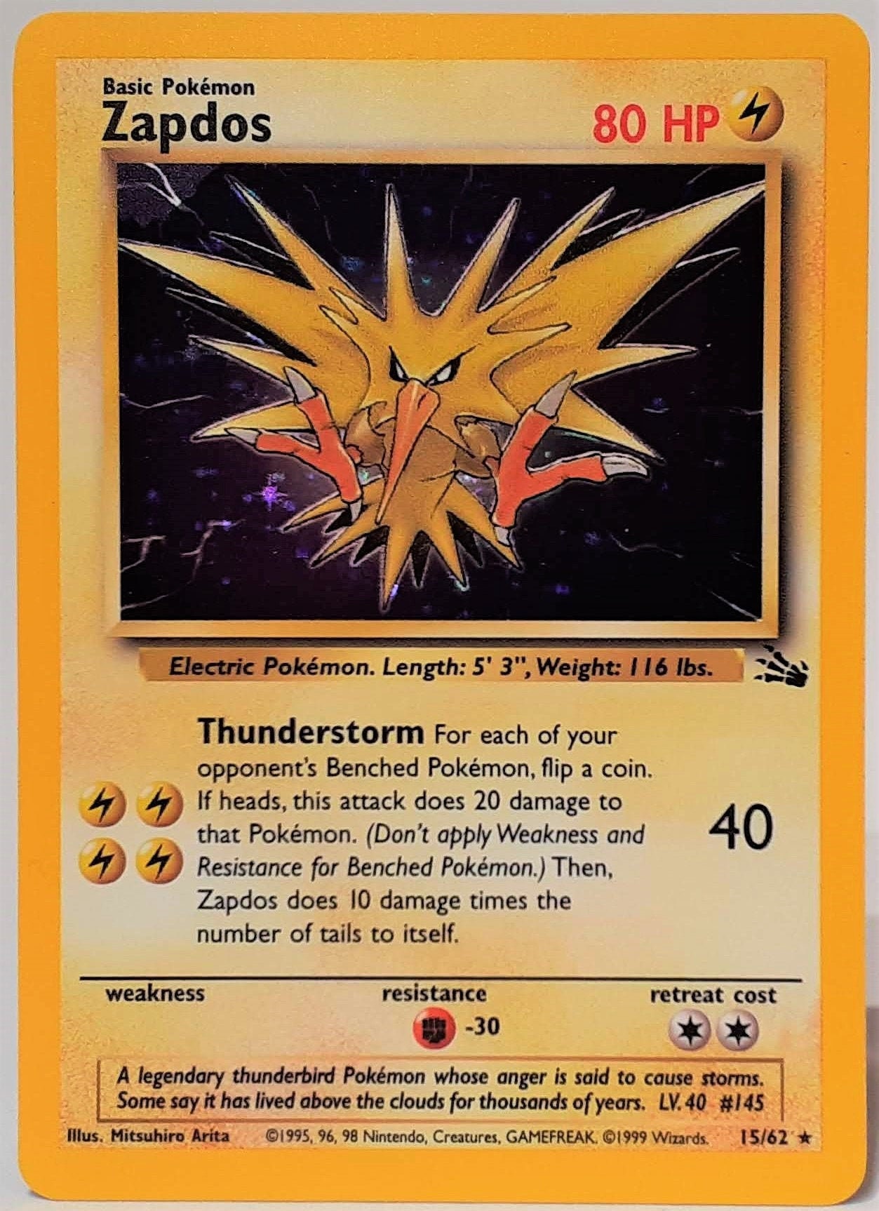 ポケモン99 Original 1999 POKEMON Fossil Zapdos 15/62 Holo Unlimited