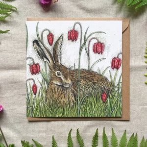 Hare and Fritillaries Greetings Card