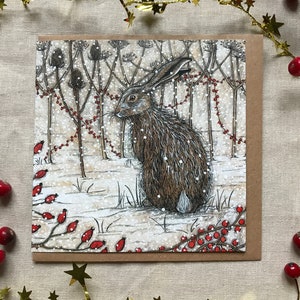 Winter Hare Greetings Card, Wildlife christmas card