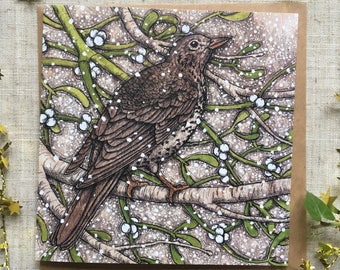 Mistle Thrush Greetings Card, Wildlife christmas card