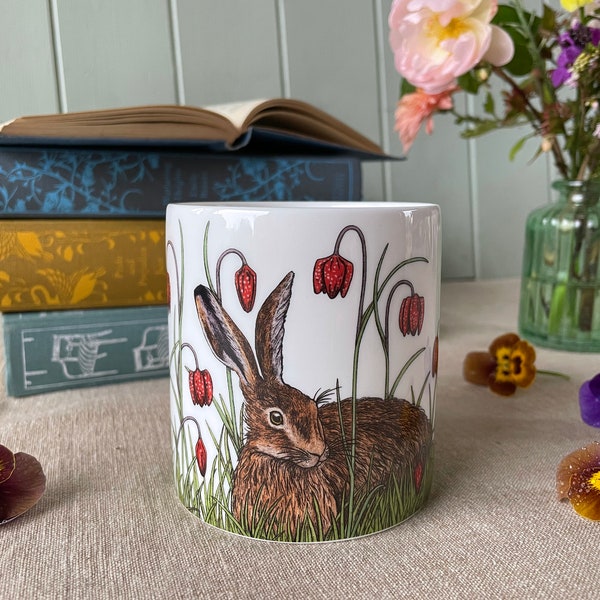 Hare and Fritillaries Fine Bone China Mug