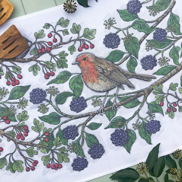 Autumn Robin Tea Towel