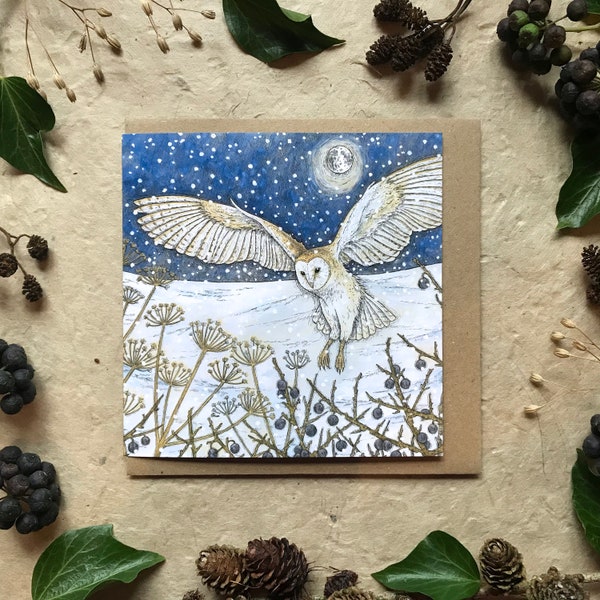 Winter owl card, Wildlife christmas card